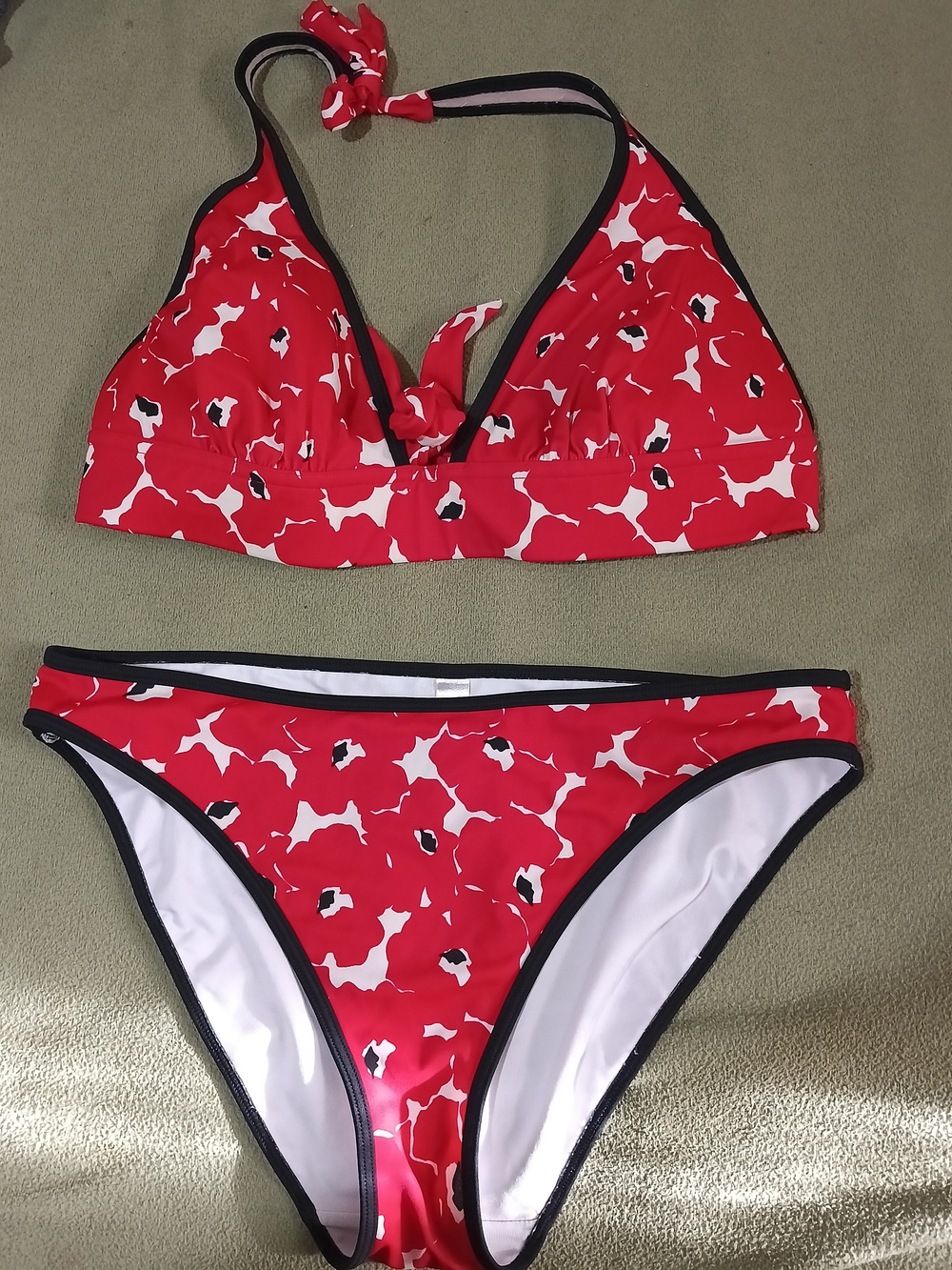 Victoria's Secret Red Floral Print Bikini Set with Black Trim